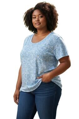 Sleep Sense Blue Floral Short Daisy Sleeve Scoop Neck Knit Sleep Top 3X
